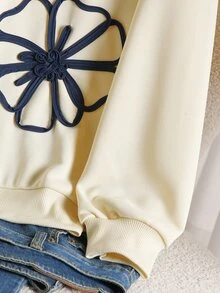CosyJoli Women's 3D Floral Decor Crew Neck Long Sleeve Sweatshirt - Apricot - View 4