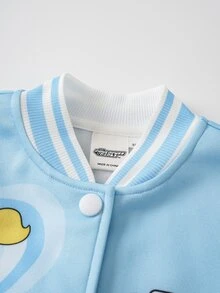 THE POWERPUFF GIRLS X SHEIN Tween Girl Letter Cartoon Print Baseball Collar Jacket - Multicolor - View 4