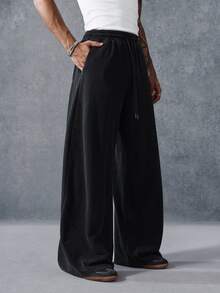 PAVTROS Men's Halloween American Vintage Washed Embroidered Wide Leg Black Sweatpants, Goth - Black - View 2