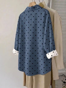 SHEIN LUNE 大尺碼法式波點印花鈕扣襯衫，適合辦公室穿著 - 彩色 - 查看 2
