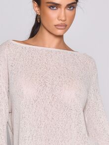 MUSERA Loose Fit Sheer Off The Shoulder Slouch Long Sleeve Tee Autumn Winter Fall Coolgirl Holiday Everyday Roadside Renegade - Apricot - View 5