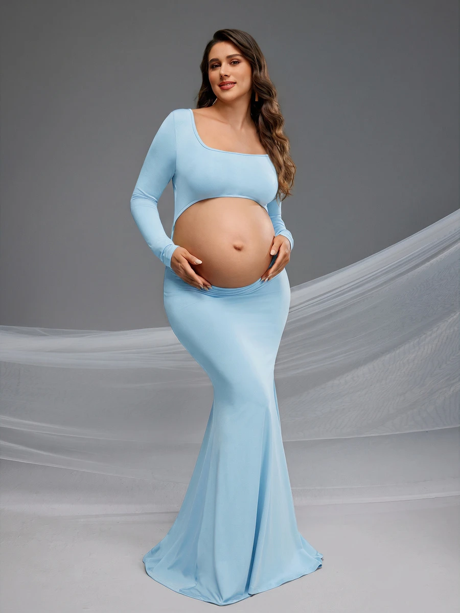 Cheriluna Maternity Maternity Mermaid Hem Dress - Baby Blue - View 1