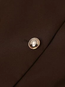 GlowEve CURVE Plus Size Autumn/Winter Elegant Commuter Square Neck Front Metal Button Jacket & A-Line Skirt 2 Pieces Set - Coffee Brown - View 8