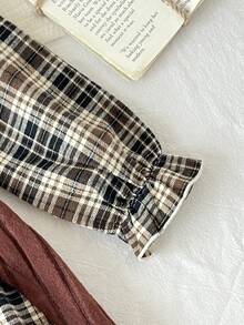 SHEIN 女童格紋領長袖洋裝，秋冬外出穿著，可愛優雅休閒日常款 - 咖啡 - 查看 6