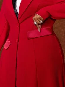 Maweii Plus Size Elegant Professional Suit Jacket And Skirt Set For Commuting - Burgundy - View 7