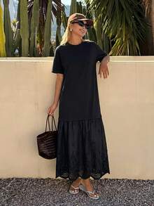 DAZY Women's Round Neck Summer Vacation Style Long Dress - Black - View 2