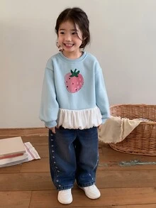 DAZY Infant/Toddler (Girl) Round Neck Casual Long Sleeve Sweatshirt, Autumn/Winter - Blue - View 3