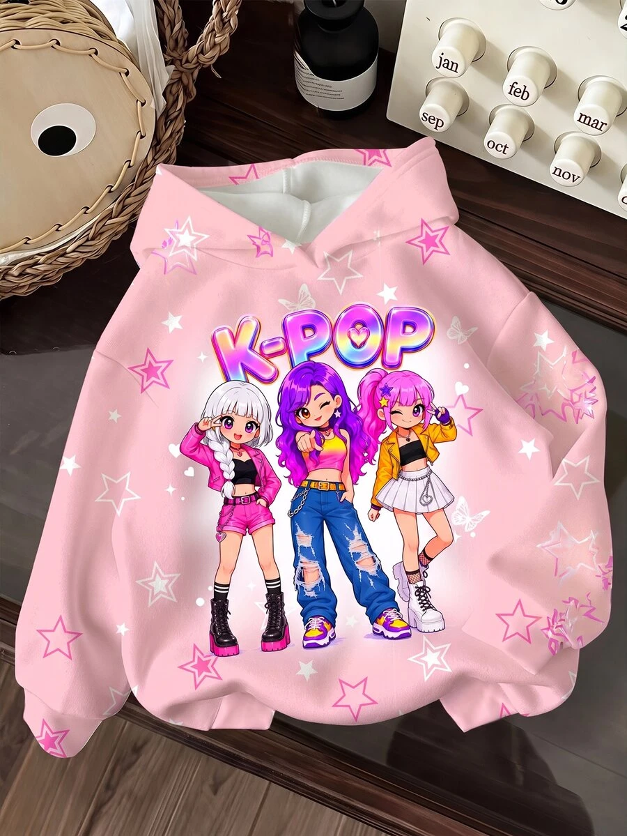 少女休閒可愛卡通女團 K-Pop 超級巨星亮星紮染厚實柔軟款 - 彩色 - 查看 1