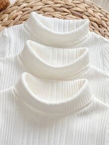 SHEIN 嬰兒女嬰男嬰高領彈性抓毛刷毛羅紋長袖連身衣 3件組，適合冬季 - 白色 - 查看 3