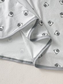 SHEIN 5件組新生女嬰連身衣毯帽圍兜套裝，可愛甜美灰色小熊印花，連腳長袖圓領常規款，醫院出院秋季假期嬰兒禮服 - 灰色 - 查看 7
