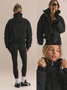 GLOWMODE Soft Matte Chase The Glow Water Repellent Relaxed Fit Bomber Jacket With Knit Collar, Ribbed Cuffs & Metallic Zipper Daily Casual Fall Winter Wear - Black - View 9