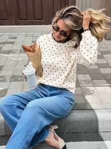 Serisse Women's Polka Dot Colorblock Casual Daily Long Sleeve Sweater,Fall/Winter Elegant Formal Luxury Business Chic Basic Christmas Back To School - Multicolor - View 4
