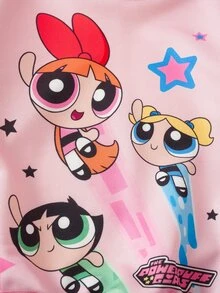 THE POWERPUFF GIRLS X SHEIN Young Girl Long Sleeve Casual Loose Hooded Sweatshirt - Pink - View 4
