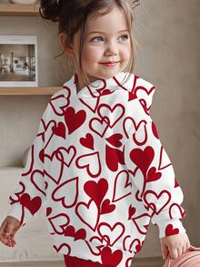 Young Girl Graffiti Heart Print Long Sleeve Hoodie & Leggings 2 Pieces Set For Outings And Parties - Multicolor - View 5