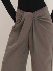 MUSEYN Grey Wove Knot Detail Wide Leg Tailored Trousers Versatile Everyday Date Night Chic New Season Fall - Dark Grey - View 5