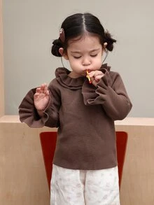 DAZY Infant/Toddler (Girl) Round Neck Ruffle Trim Solid Color Long Sleeve Autumn/Winter Sweater - Coffee Brown - View 5