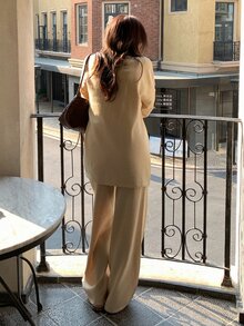 DAZY Women's Casual Long Sleeve Elegant Korean Style Sweater 2 Pieces Set - Apricot - View 2