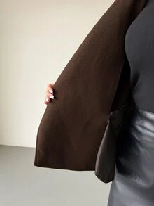 Firerie Women's Solid Color Stand Collar Long Sleeve Casual Commute Overcoat - Brown - View 8