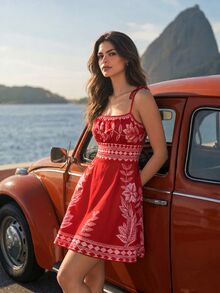 CAJUNI Women's Floral Print Casual Daily Summer Mini Camisole Dress - Red - View 4
