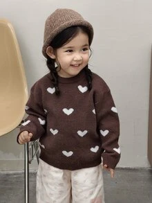DAZY Infant/Toddler (Girl) Round Neck Colorblock Long Sleeve Sweater, Autumn/Winter - Coffee Brown - View 1