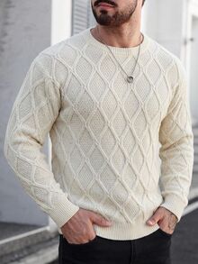 Marcello Vane 男士純色休閒百搭日常穿著長袖針織衫 - 淺灰色 - 查看 4