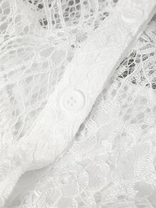 Rometta Plus Size Women's Lace Bell Sleeve Button Half-Placket Elegant Shirt Dress - White - View 7