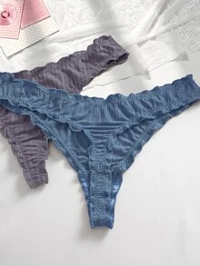PetitDoll 5件組休閒荷葉邊條紋丁字褲內褲套裝 - 彩色 - 查看 5
