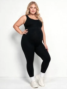 Plussiva Plus Size Maternity Wide Strap Backless Sports Top - Black - View 5