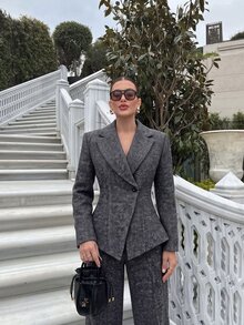 Lumalex Winter Fall Structured Shoulder Padded Waist-Cinching Long Sleeve Women's Blazer Dawn-To-Gala Elegant Poised Let Your Beauty Shine - Dark Grey - View 6