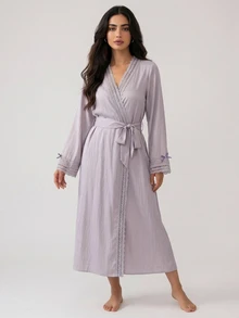 DAZY Women's Soft Lace Patchwork Comfortable Sleepwear Robe For Home Leisure - Purple - View 8
