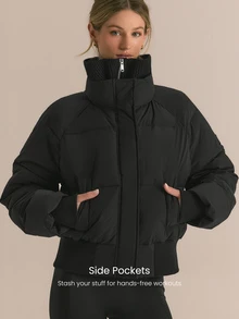 GLOWMODE Soft Matte Chase The Glow Water Repellent Relaxed Fit Bomber Jacket With Knit Collar, Ribbed Cuffs & Metallic Zipper Daily Casual Fall Winter Wear - Black - View 5