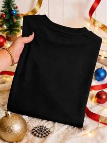EMERY ROSE Pumpkin Spice Autumn Printed Casual Plus Size T-Shirt Halloween - Black - View 2