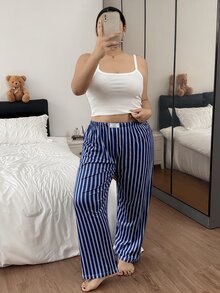 Napfluff CURVE Napfluff CURVE 大尺碼休閒丹寧標籤時尚極簡條紋印花下身褲 - 彩色 - 查看 6