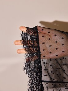 Slumberist Sexy Seductive Sheer Polka Dot Mesh Set, Exquisite Lace Patchwork 2 Pieces Sleepwear - Black - View 7