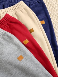SHEIN Kids 4pcs Pieces Young Boys Casual Cute Versatile Simple Print Solid Color Jogger Pants Elastic Waist Sweatpants All-Match Multi-Pack - Multicolor - View 4