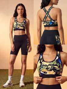 CAJUNI Bra Olahraga Kasual Sehari-hari – Motif Bunga Toucan Tropis – Pakaian Olahraga - MultiWarna - View 3