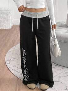 SHEIN Teen Girl Drawstring Waist Letter Pattern Casual Everyday Sweatpants - Multicolor - View 5