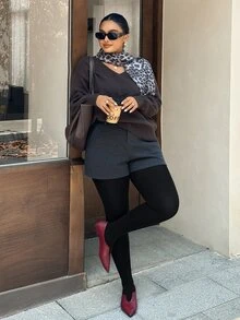 Dazy Plus Legging Elastis Pelangsing Ukuran Besar, Warna Hitam Baru Musim Semi/Musim Gugur - Hitam - View 5