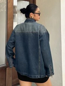 Dazy Plus Plus Size Women's Casual Daily Vintage Denim Jacket - Dark Wash - View 8