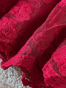 SHEIN Baby Girl Puff Long Sleeve Bow Front Floral Lace Spliced Fall Winter Party Dress - Red - View 6