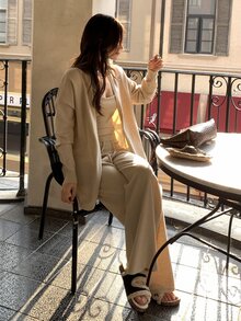 DAZY Women's Casual Long Sleeve Elegant Korean Style Sweater 2 Pieces Set - Apricot - View 5