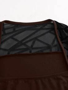 LUMIGAL Women's Sexy Casual Stretch Round-Neck Patchwork Sheer Long-Sleeved T-Shirt, Spring And Autumn - Coffee Brown - View 6