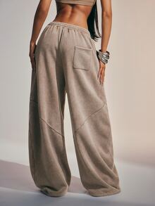 Denimoi Washed Sweatpants With Verbiage Fashionable Streetwear Baggy Barrel Airport Loungewear, Comfy Daily - Grey - View 6