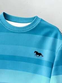 Manfinity Joysei Men's Striped Print Crew Neck Long Sleeve Sweatshirt - Teal Blue - View 3