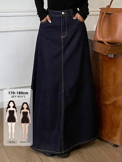 Dazy Tall Women's Casual Long Denim Skirt