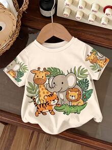 Kids Young Boy Casual Minimalist Crew Neck Short Sleeve Loose Fit T-Shirt Suitable For Summer - Multicolor - View 2