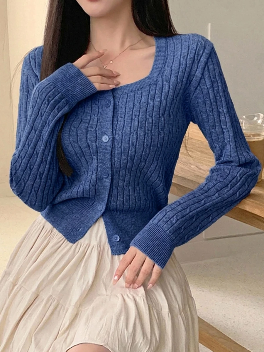 DAZY 女款素色休閒百搭日常穿搭開襟衫 - 藍色 - 查看 1