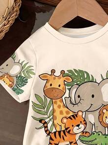 Kids Young Boy Casual Minimalist Crew Neck Short Sleeve Loose Fit T-Shirt Suitable For Summer - Multicolor - View 4