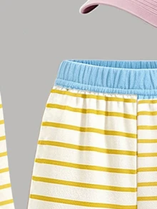 Tween Girls Long Sleeve T-Shirt & Wide Leg Pants Set Stripe Heart Embroidery Yellow Blue Fall Outfit 1 Set - Multicolor - View 6