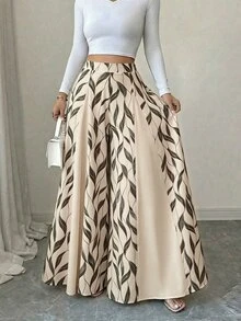 Elenzga 女款春夏優雅街頭度假通勤印花拼接長褲 - 彩色 - 查看 3